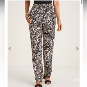 NWT Chicos Black Label Silk Pants Trousers Pull On Elastic Waist Size 12 NEW